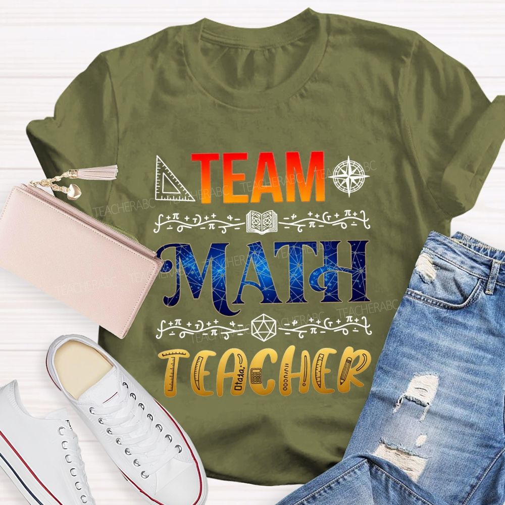 Team Math Teacher Galaxy Math Symbols Teacher T-shirt