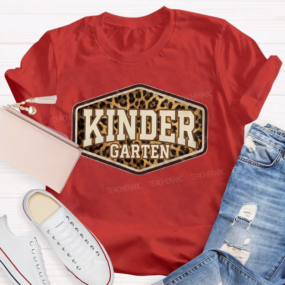Personalized Grade Leopard-Print Hexagon Teacher T-Shirt