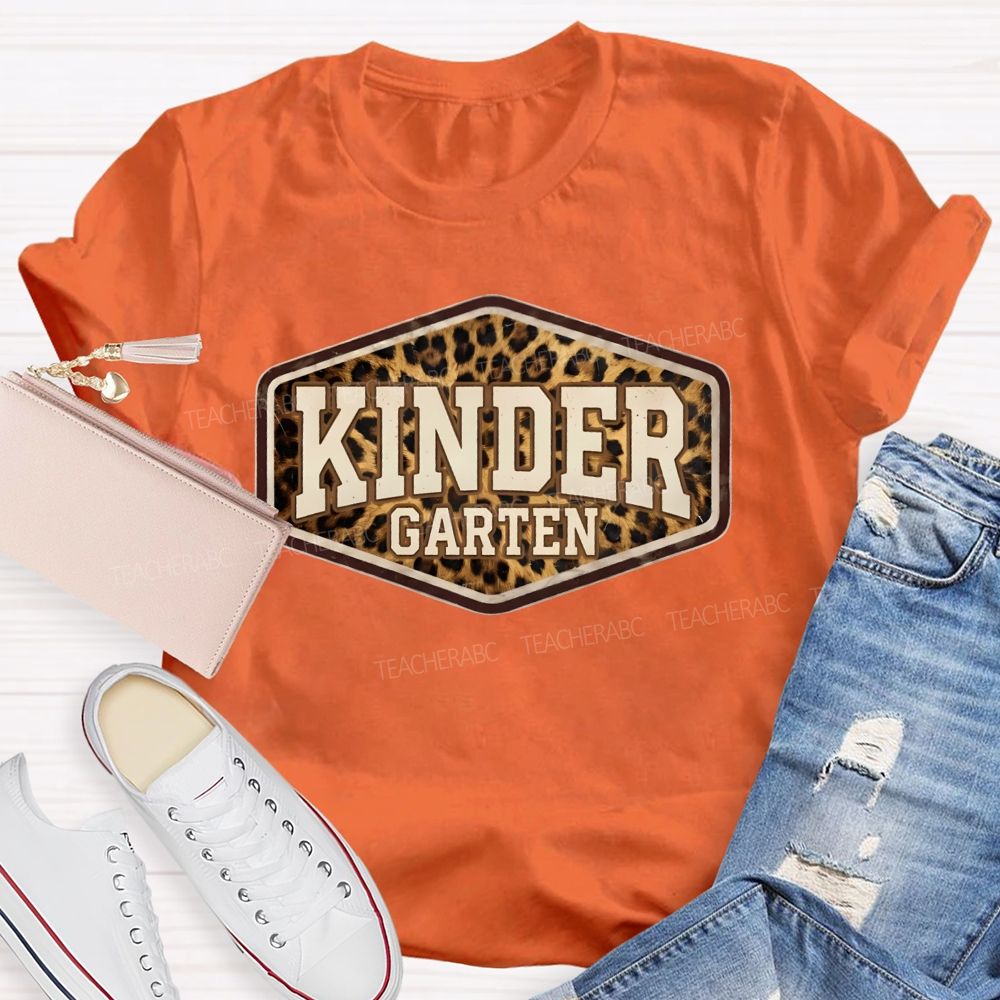 Personalized Grade Leopard-Print Hexagon Teacher T-Shirt