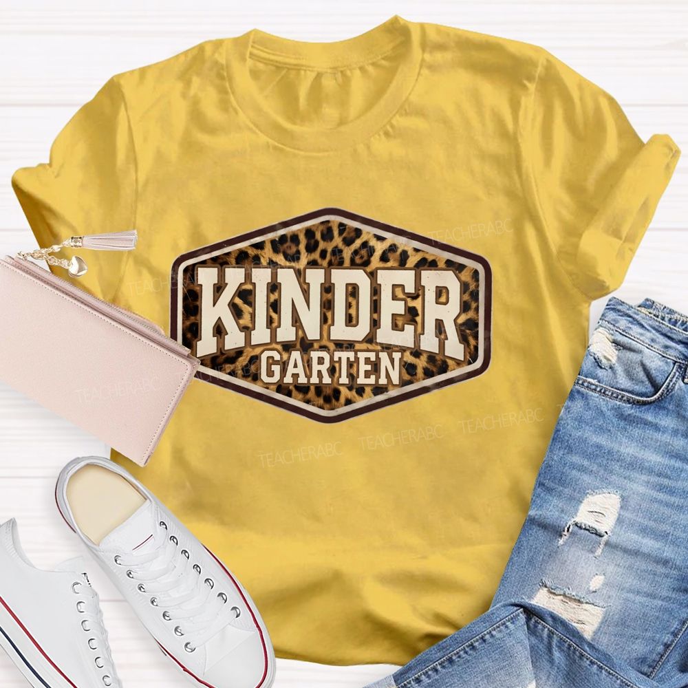 Personalized Grade Leopard-Print Hexagon Teacher T-Shirt