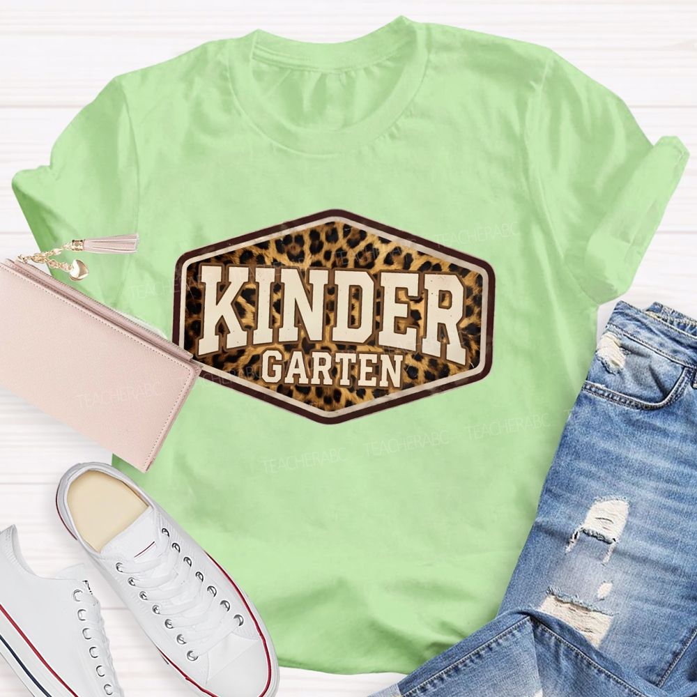 Personalized Grade Leopard-Print Hexagon Teacher T-Shirt
