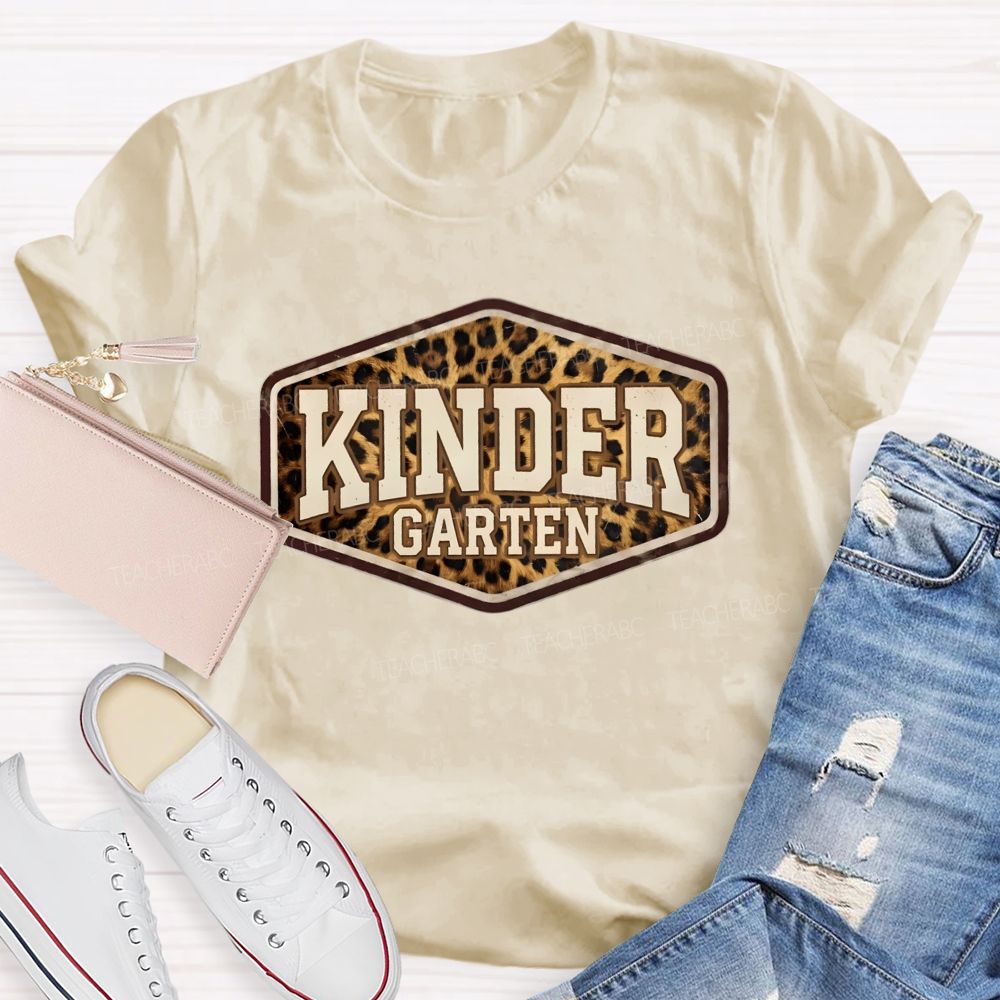 Personalized Grade Leopard-Print Hexagon Teacher T-Shirt