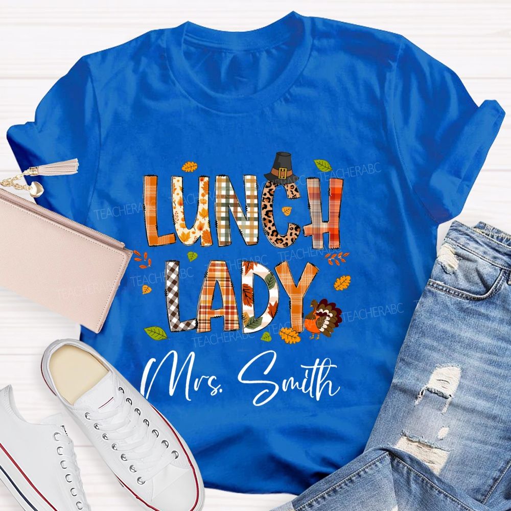 Personalized Name Lunch Lady Leopard Fall Season Teacher T-Shirt