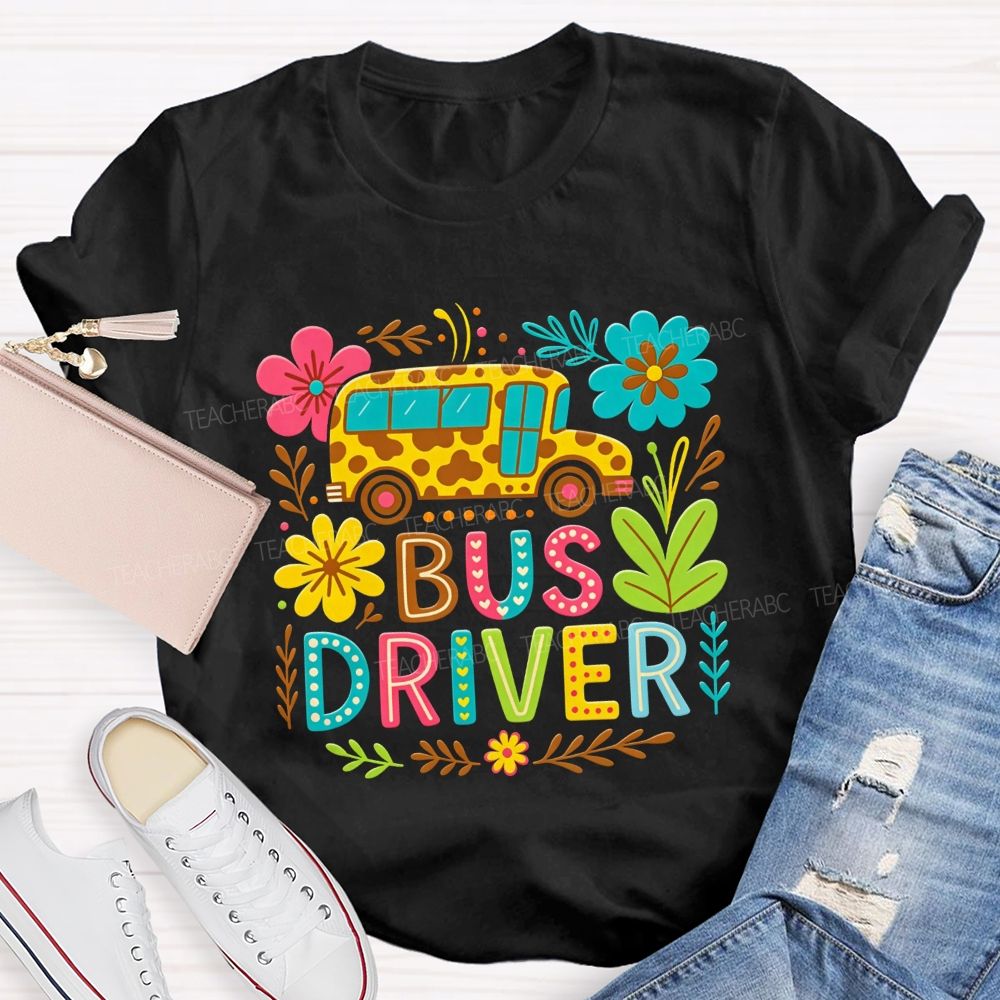 Leopard School Bus Bus Driver Groovy Sublimation T-shirt