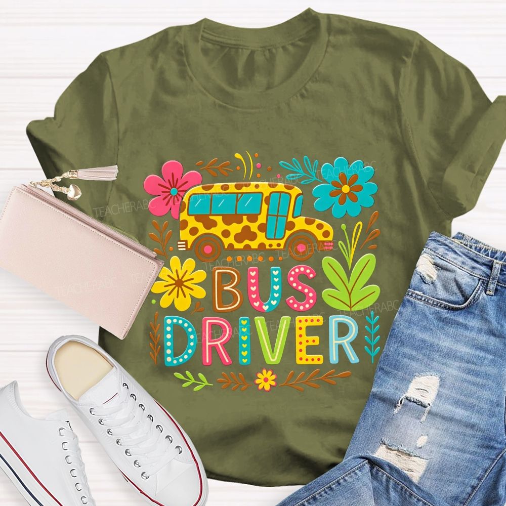 Leopard School Bus Bus Driver Groovy Sublimation T-shirt
