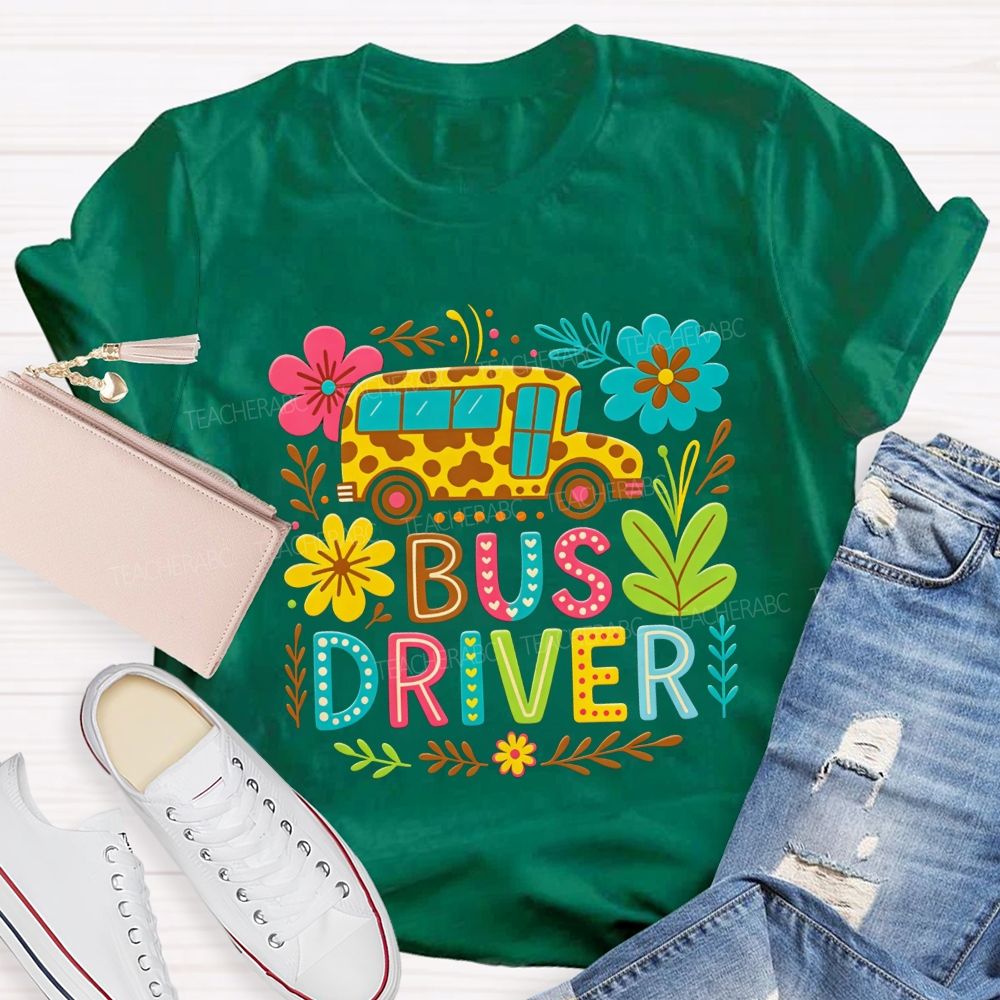 Leopard School Bus Bus Driver Groovy Sublimation T-shirt