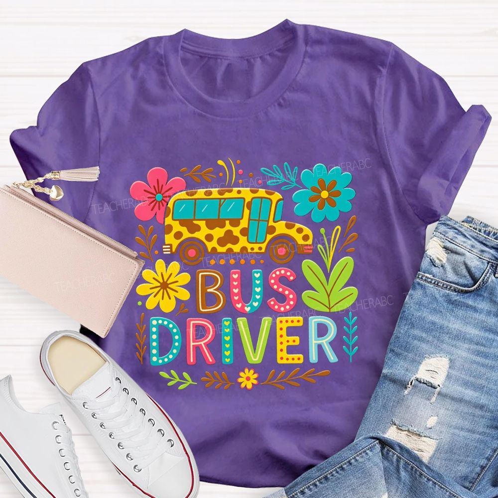Leopard School Bus Bus Driver Groovy Sublimation T-shirt