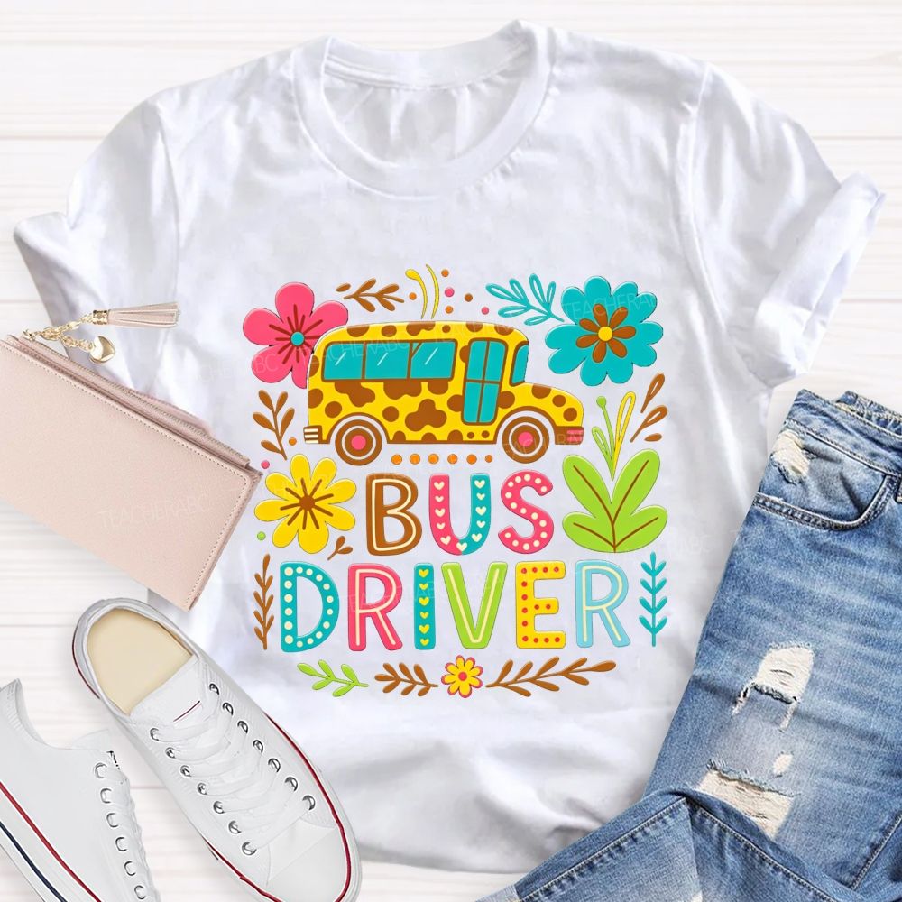 Leopard School Bus Bus Driver Groovy Sublimation T-shirt