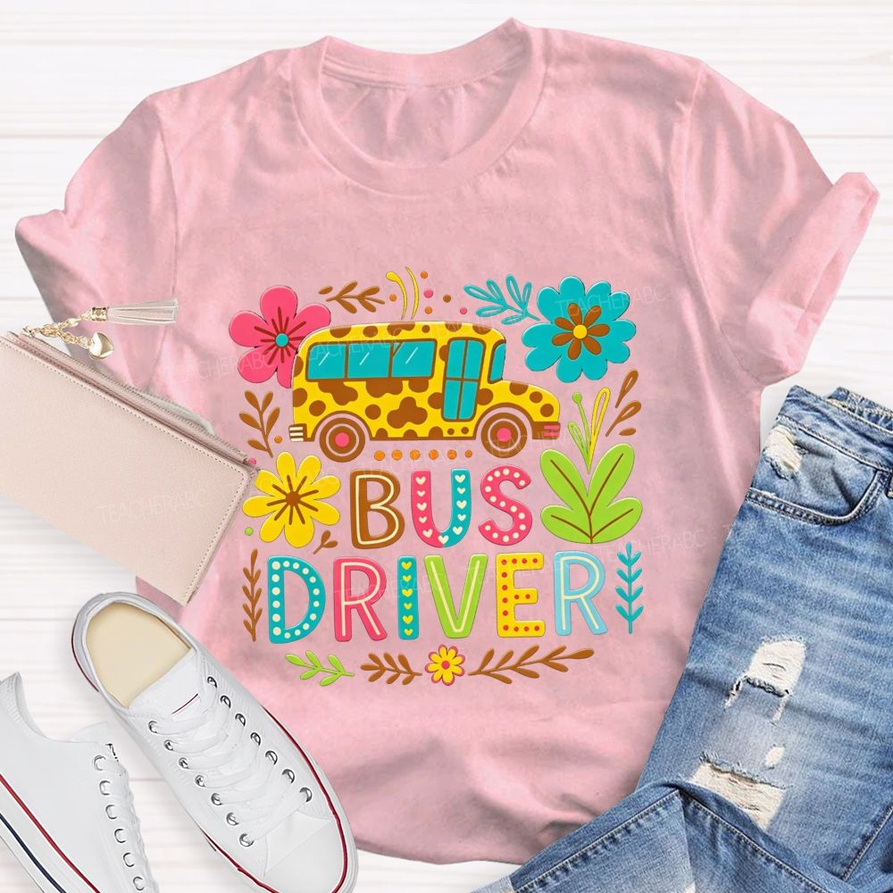 Leopard School Bus Bus Driver Groovy Sublimation T-shirt