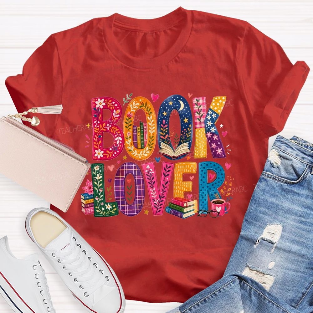 Book Lover Floral Pattern Letter Teacher T-shirt