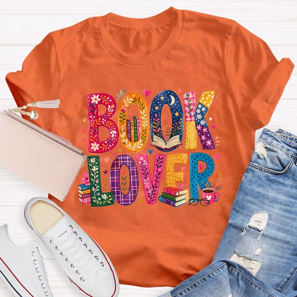 Book Lover Floral Pattern Letter Teacher T-shirt