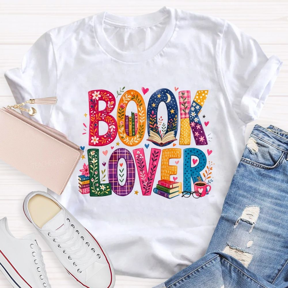 Book Lover Floral Pattern Letter Teacher T-shirt
