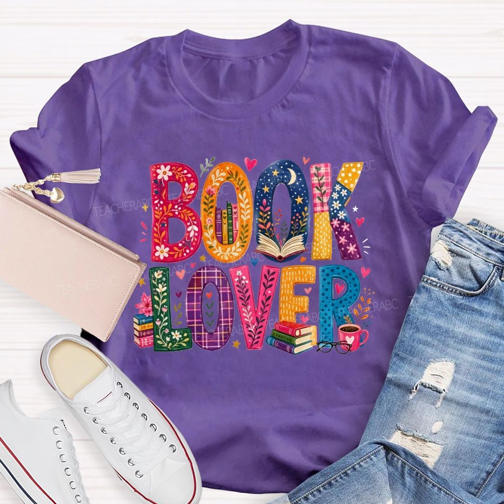 Book Lover Floral Pattern Letter Teacher T-shirt