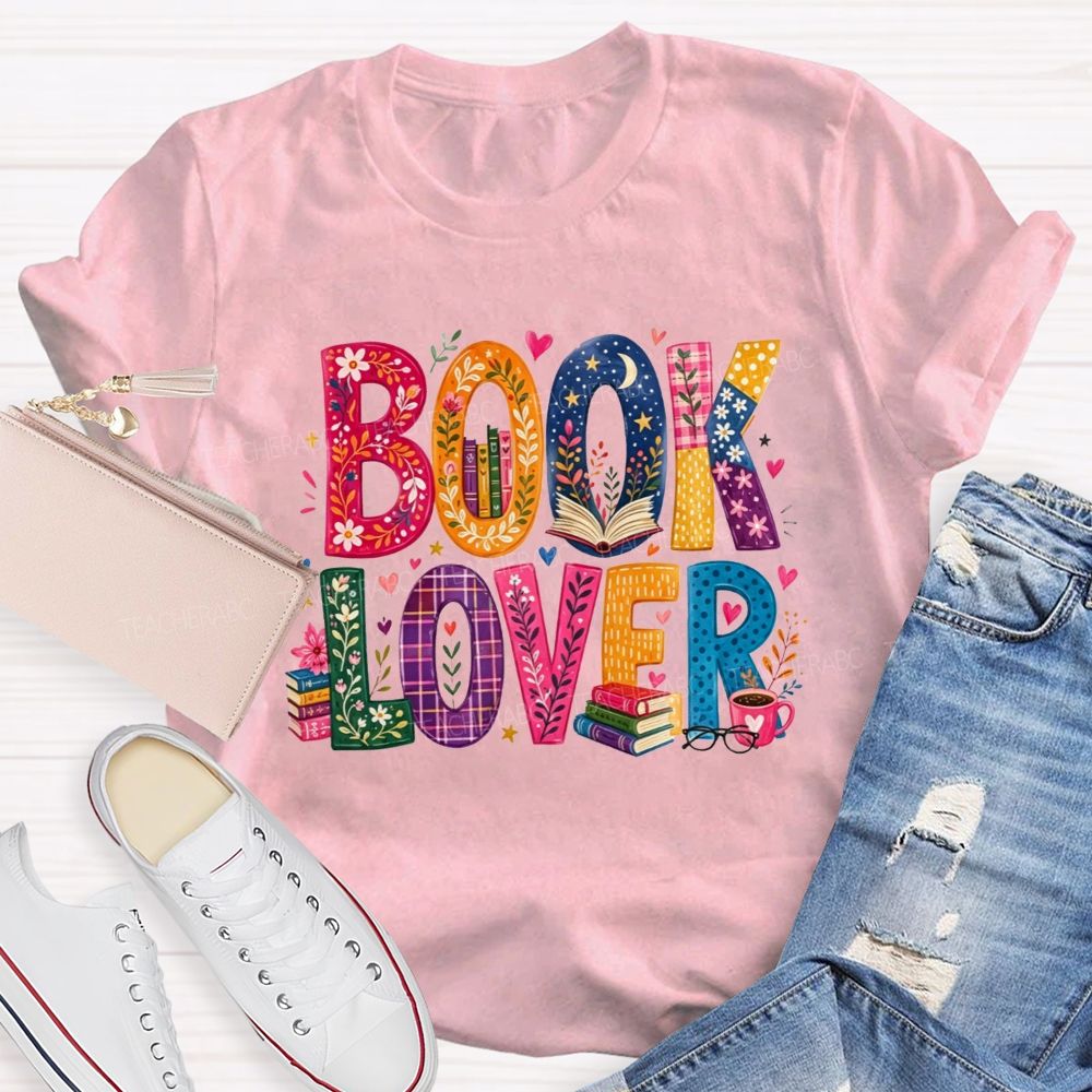 Book Lover Floral Pattern Letter Teacher T-shirt