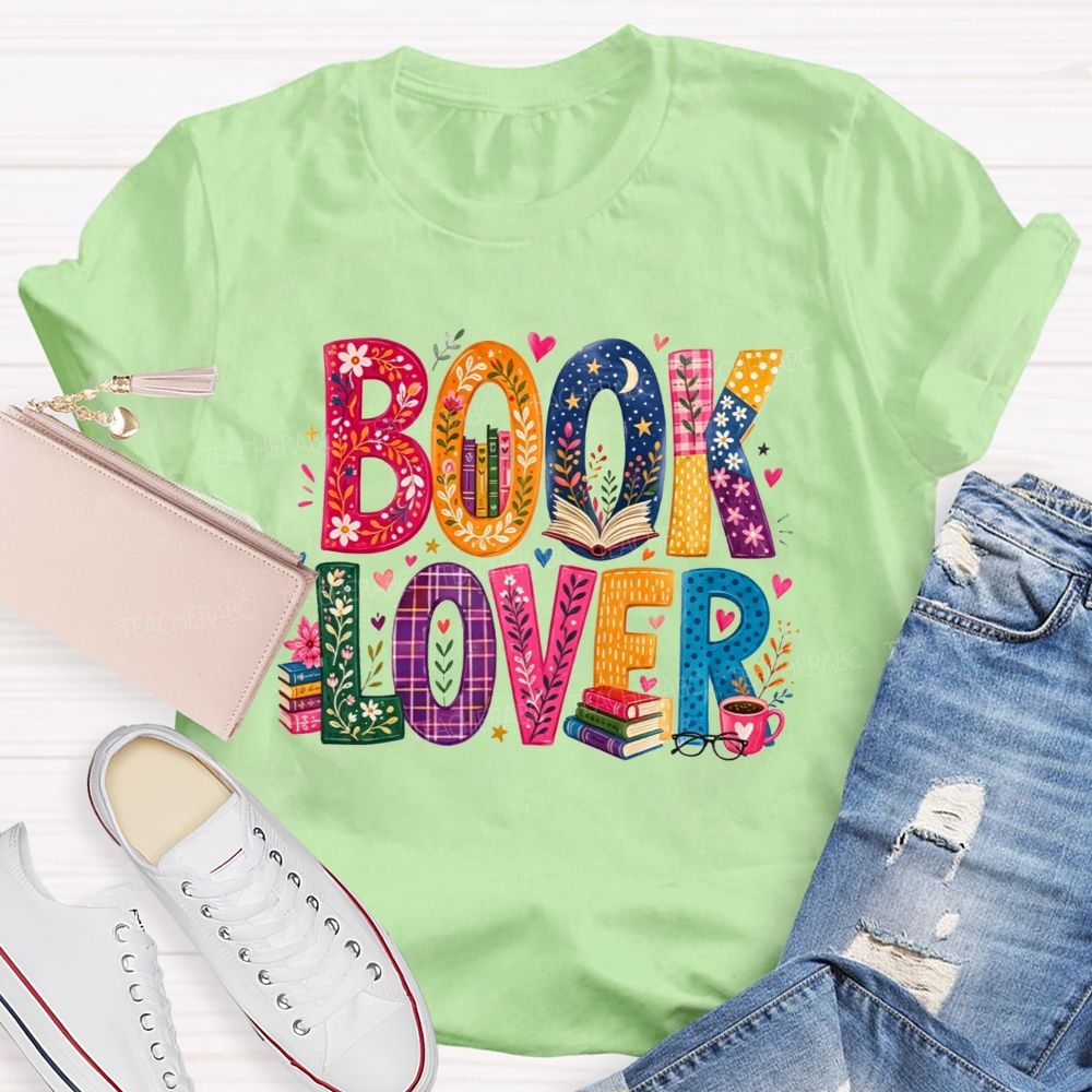 Book Lover Floral Pattern Letter Teacher T-shirt