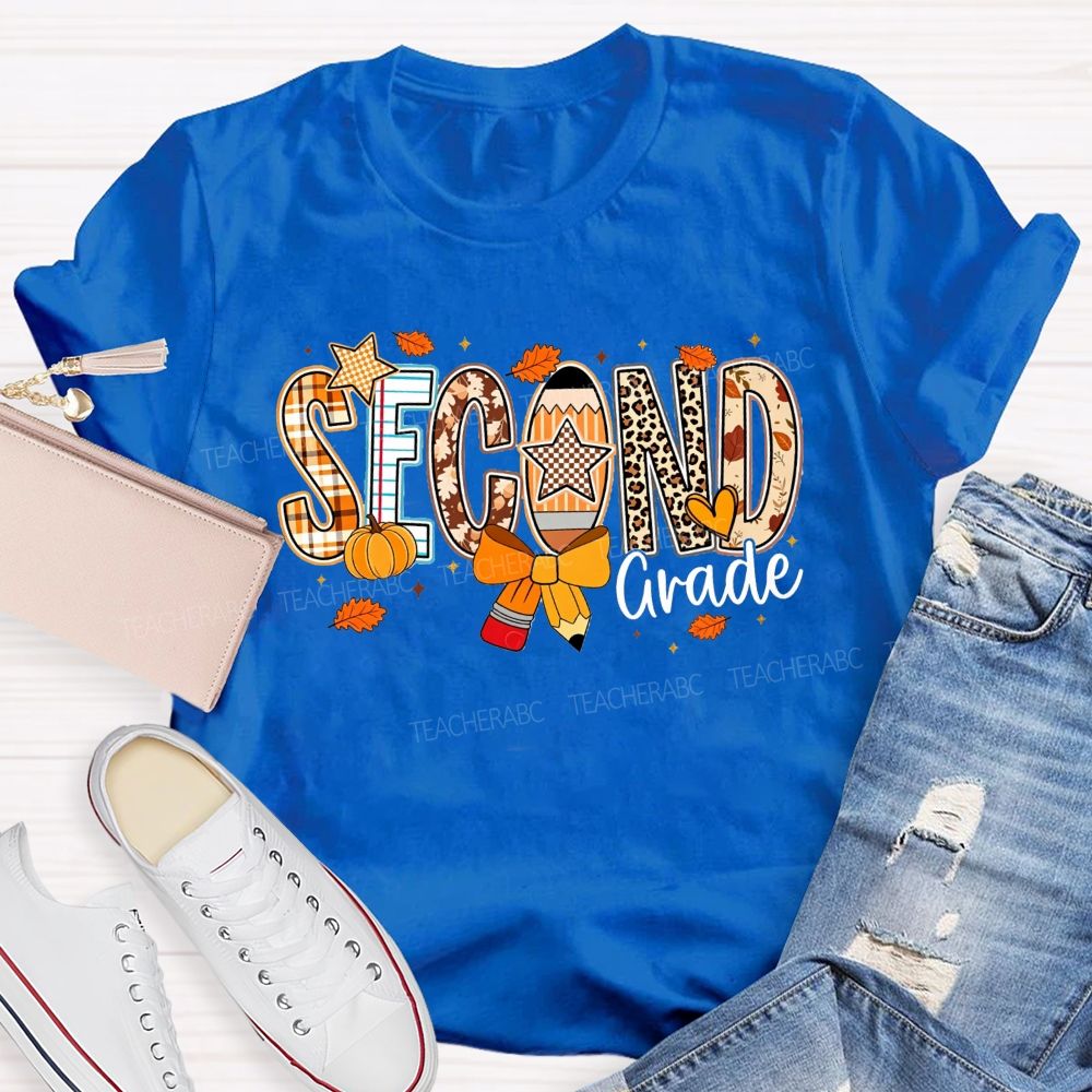 Personalized Grade Teacher Plaid Leopard Pumpkin Teacher T-shirt