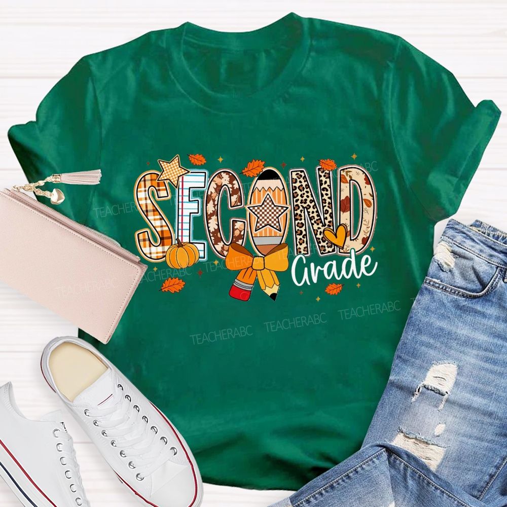 Personalized Grade Teacher Plaid Leopard Pumpkin Teacher T-shirt