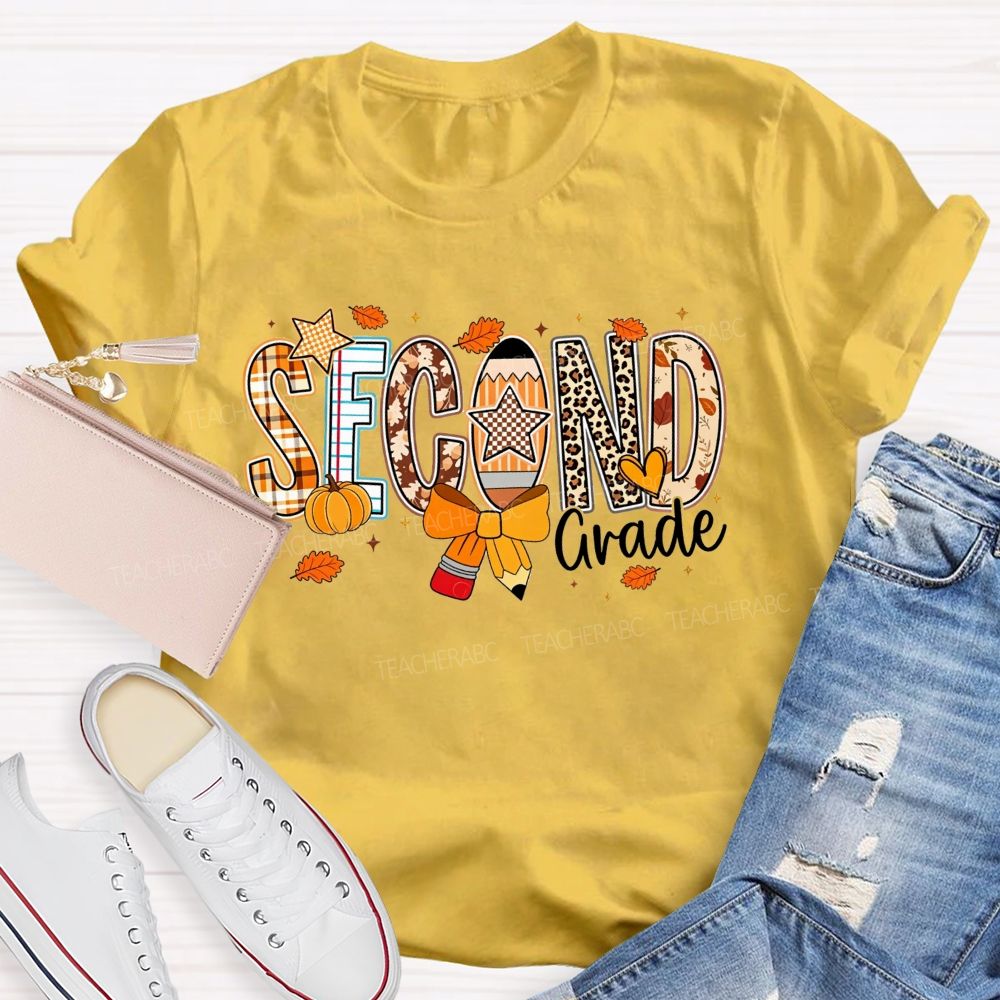 Personalized Grade Teacher Plaid Leopard Pumpkin Teacher T-shirt