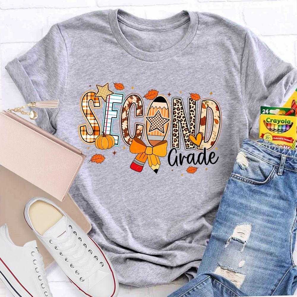 Personalized Grade Teacher Plaid Leopard Pumpkin Teacher T-shirt
