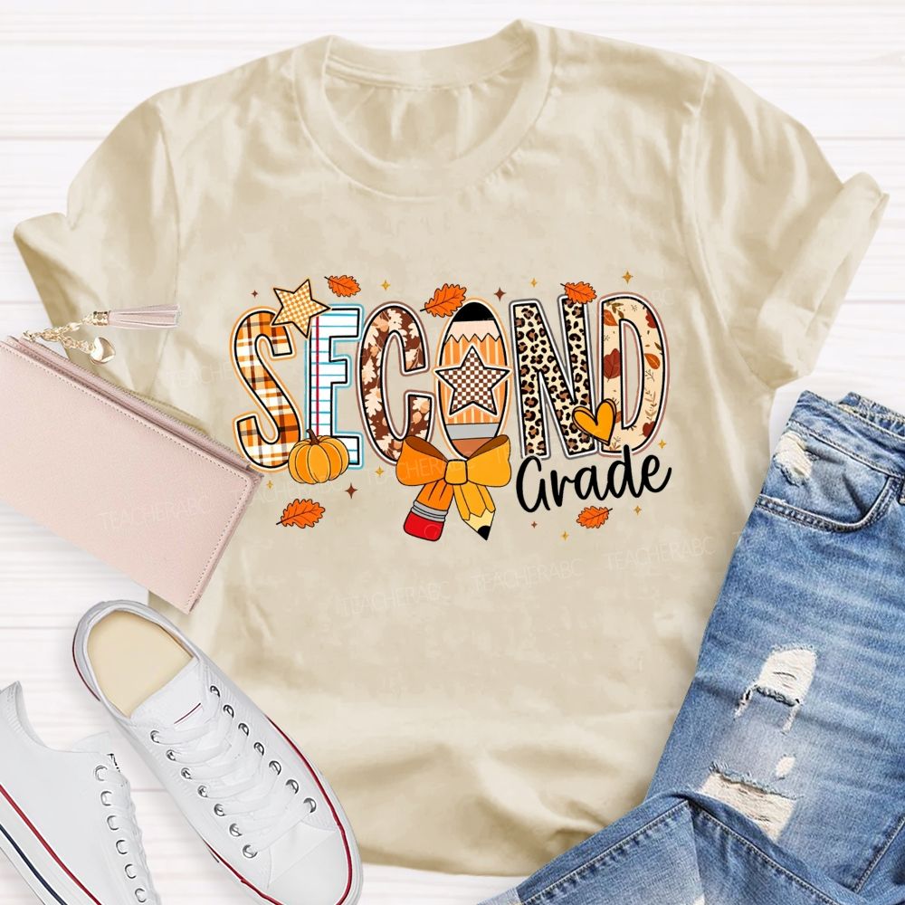 Personalized Grade Teacher Plaid Leopard Pumpkin Teacher T-shirt