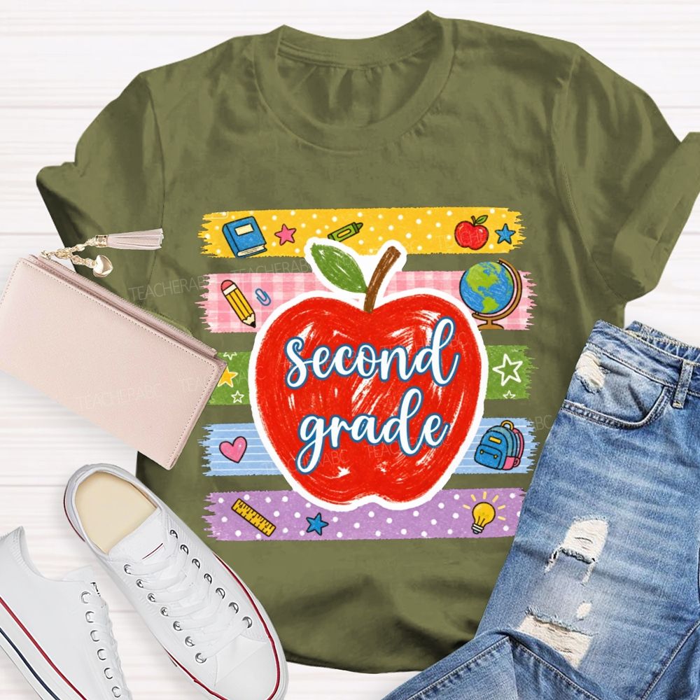 Personalized Grade Red Apple Washi Tape School Supplies Teacher T-shirt