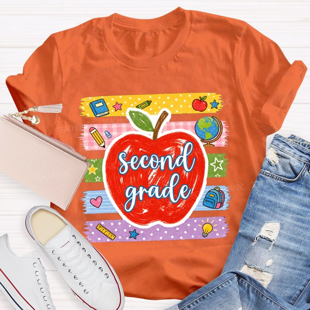 Personalized Grade Red Apple Washi Tape School Supplies Teacher T-shirt