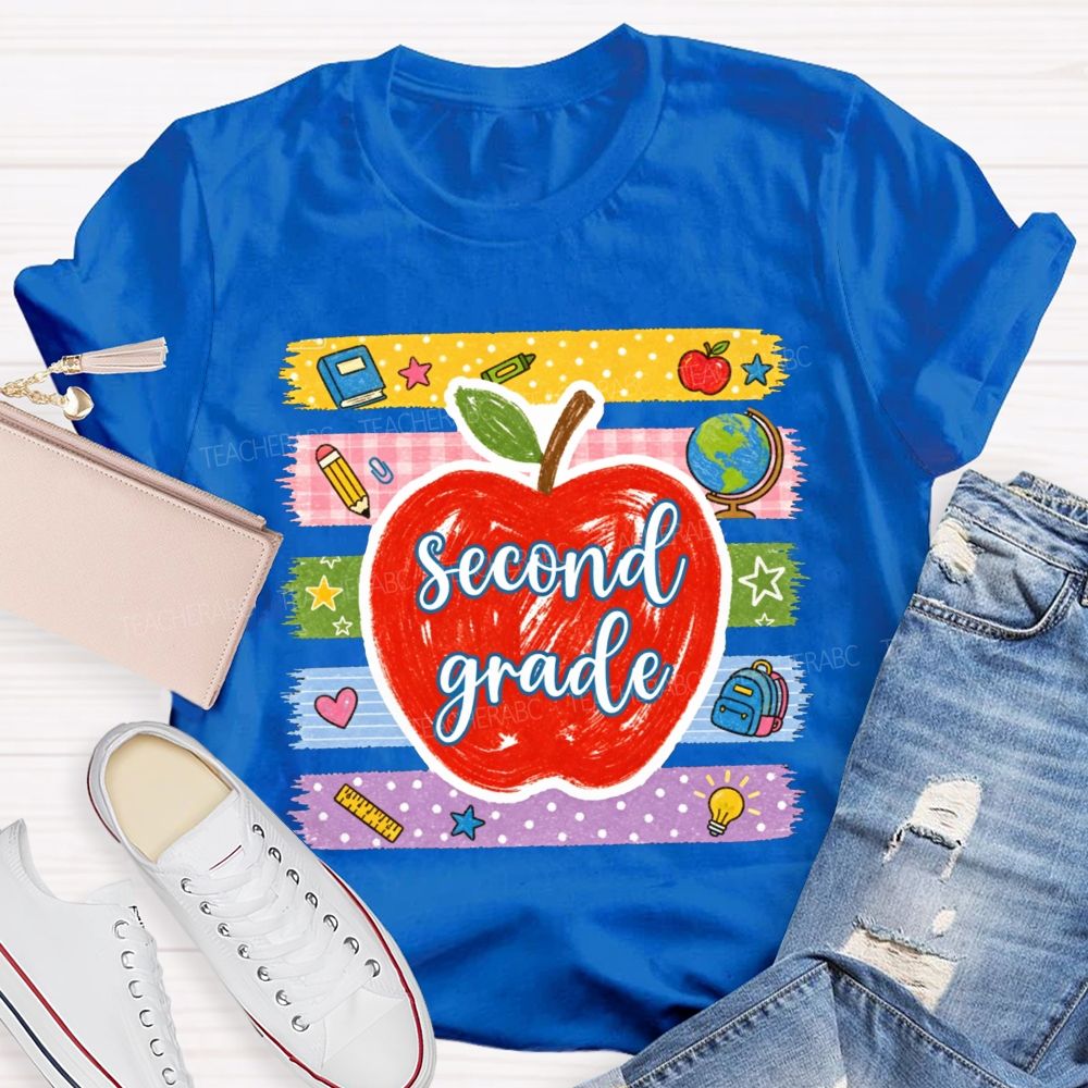 Personalized Grade Red Apple Washi Tape School Supplies Teacher T-shirt