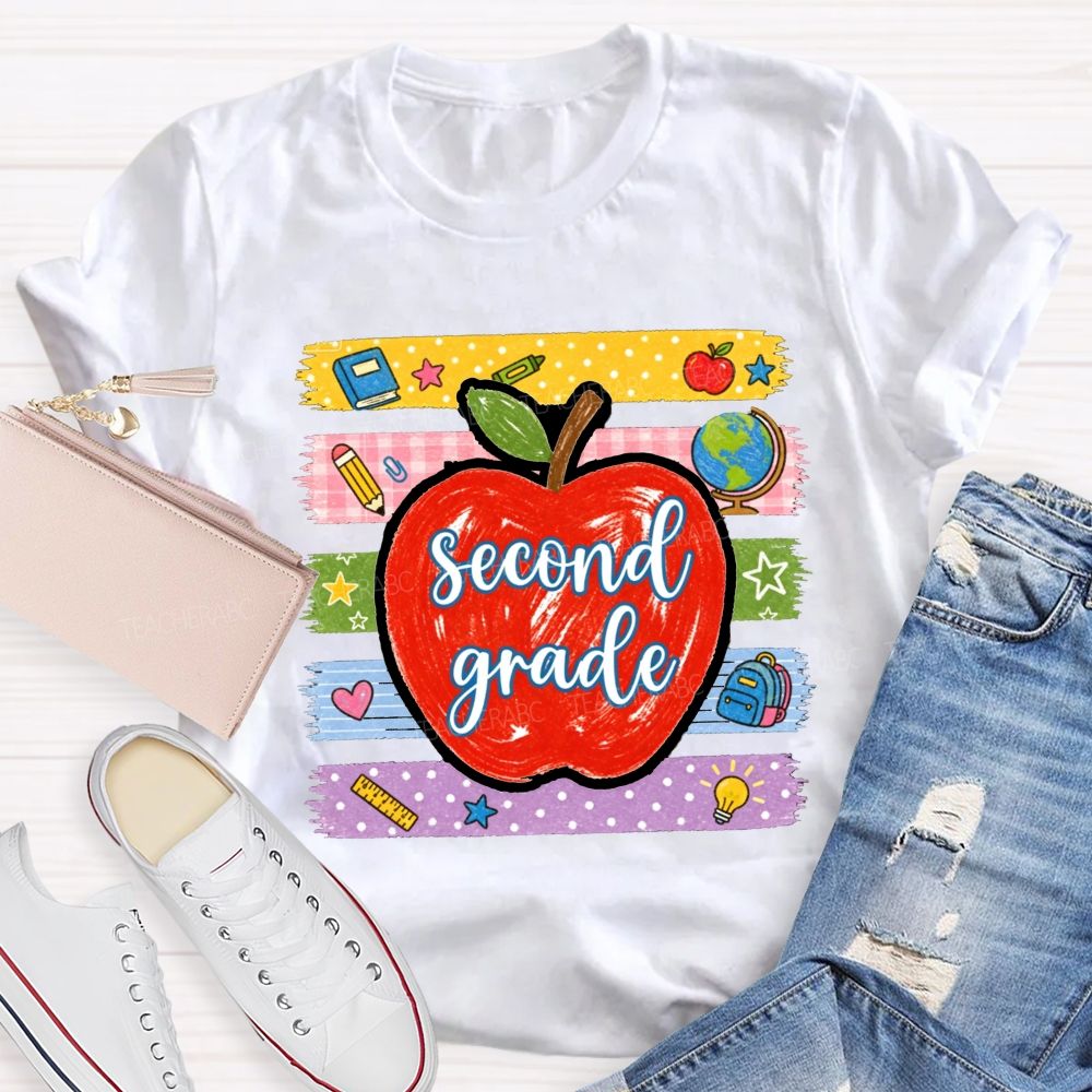 Personalized Grade Red Apple Washi Tape School Supplies Teacher T-shirt