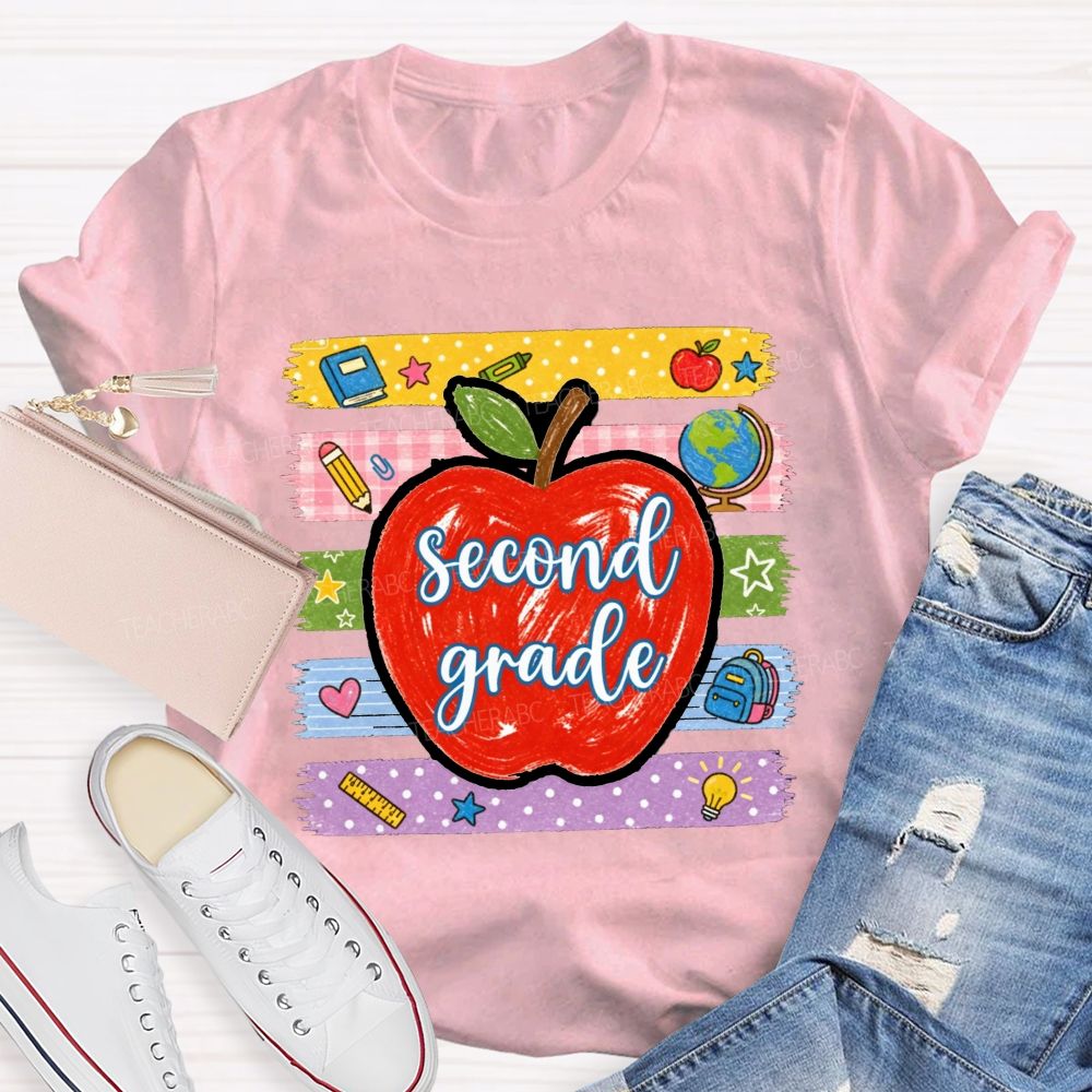 Personalized Grade Red Apple Washi Tape School Supplies Teacher T-shirt