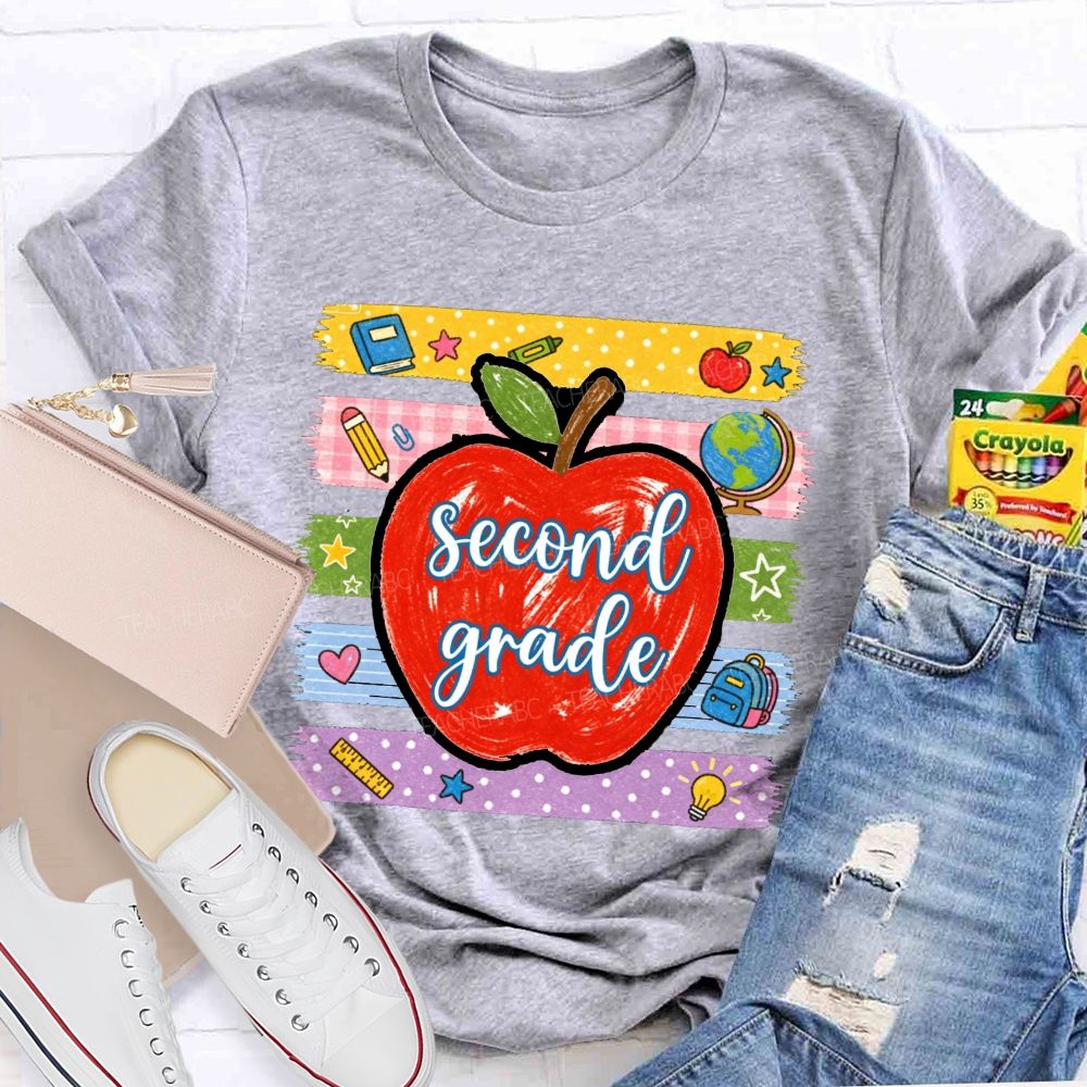 Personalized Grade Red Apple Washi Tape School Supplies Teacher T-shirt