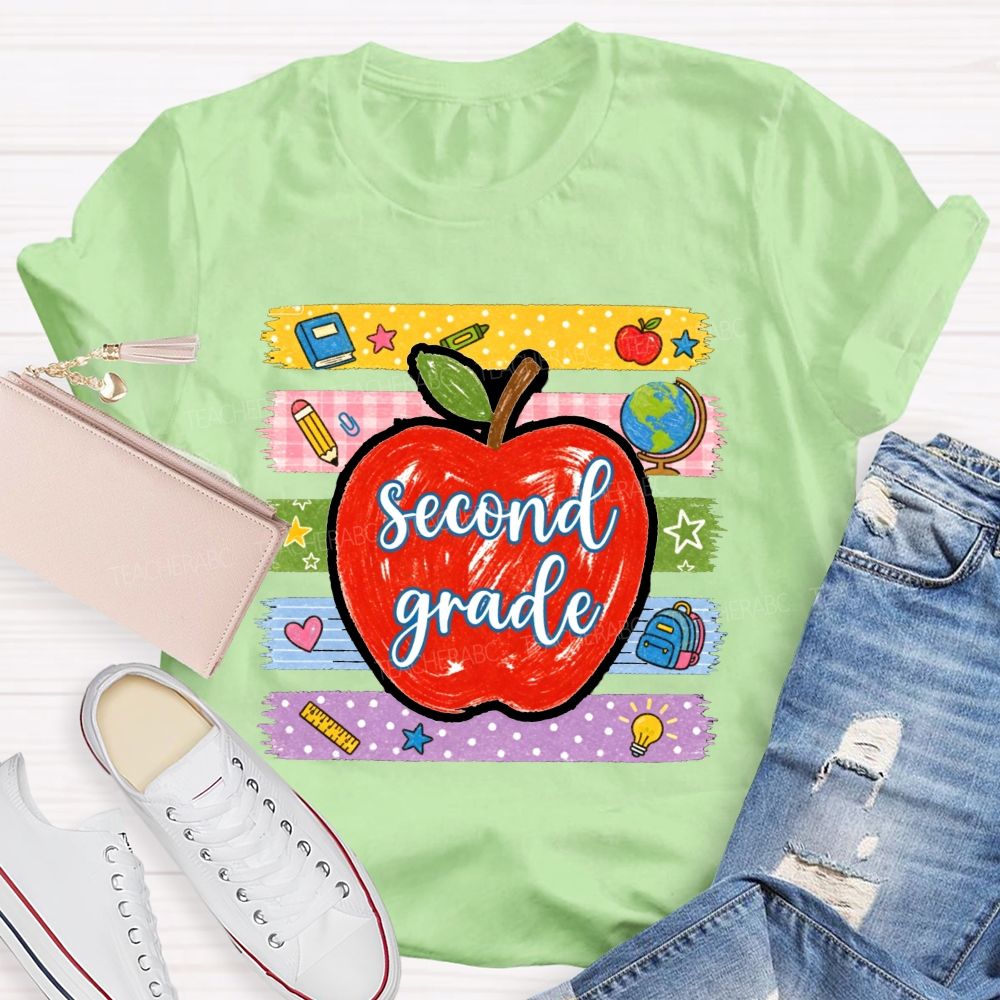Personalized Grade Red Apple Washi Tape School Supplies Teacher T-shirt