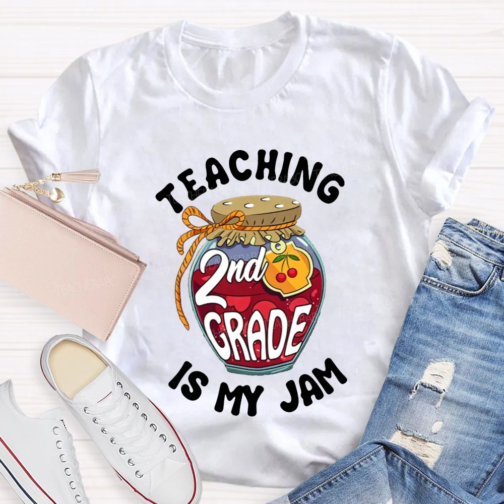 Personalized Grade Teaching 2nd Grade Is My Jam Cherry Teacher T-shirt