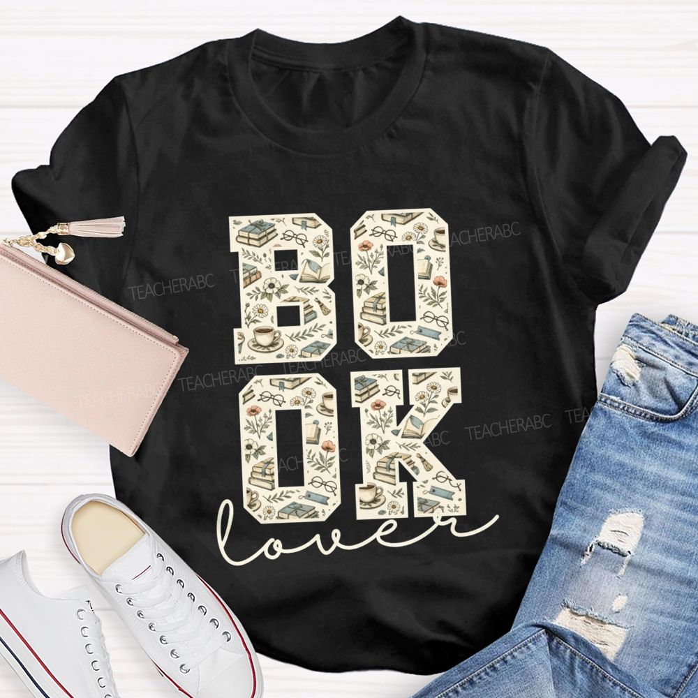 Book Lover Book Floral Coffee Glasses Teacher T-shirt