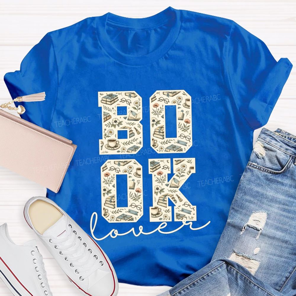 Book Lover Book Floral Coffee Glasses Teacher T-shirt
