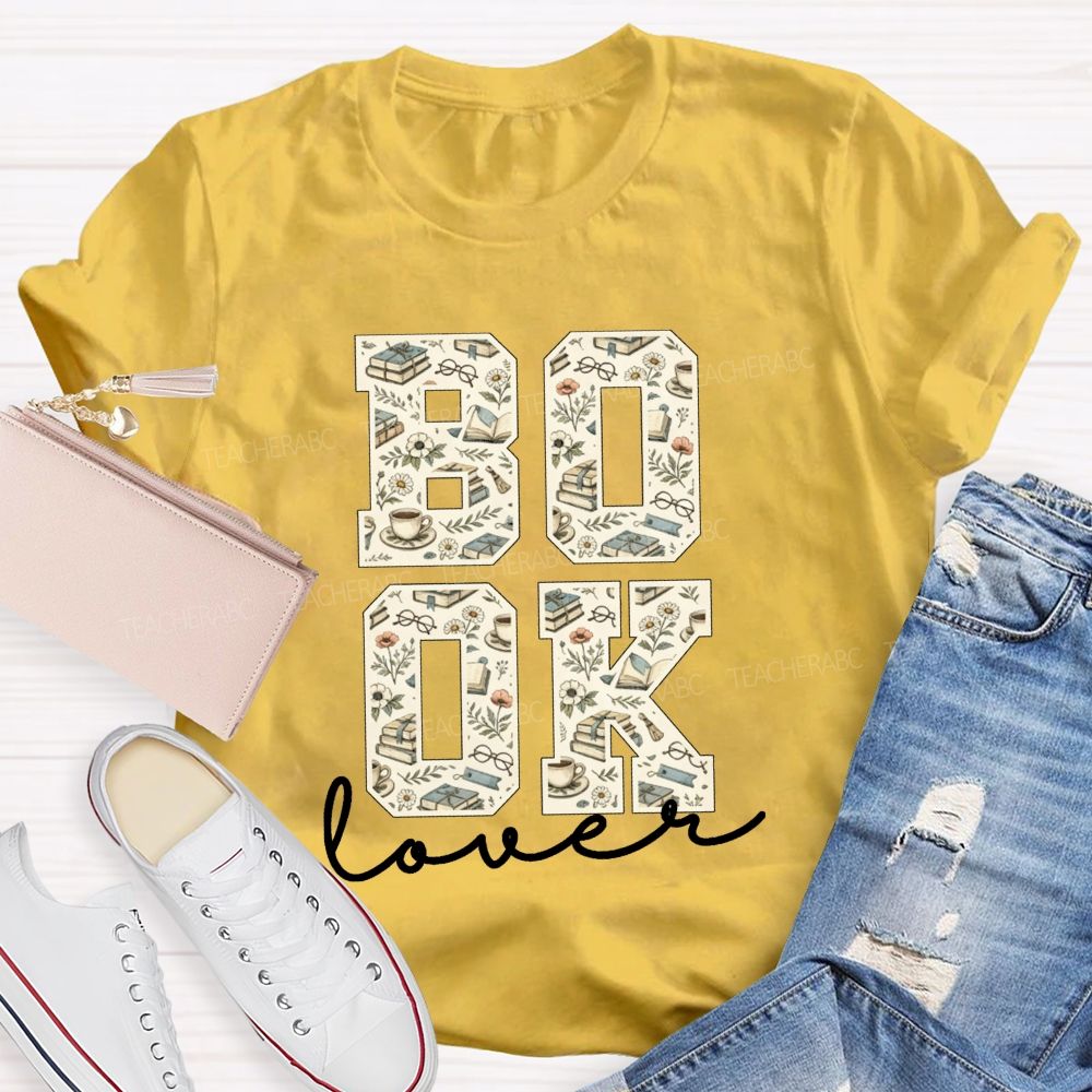 Book Lover Book Floral Coffee Glasses Teacher T-shirt