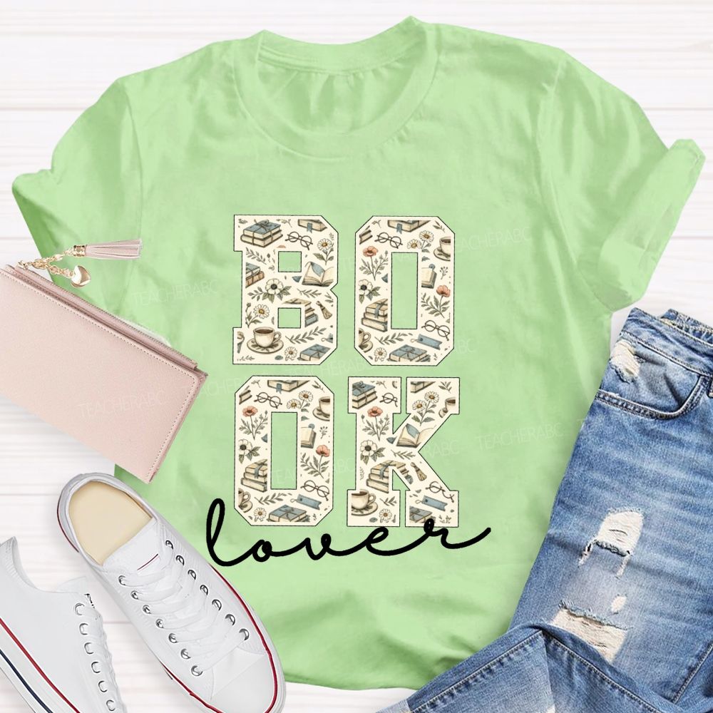 Book Lover Book Floral Coffee Glasses Teacher T-shirt
