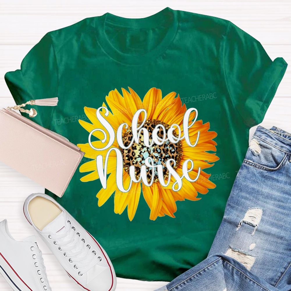 Sunflower Leopard Center School Nurse T-shirt