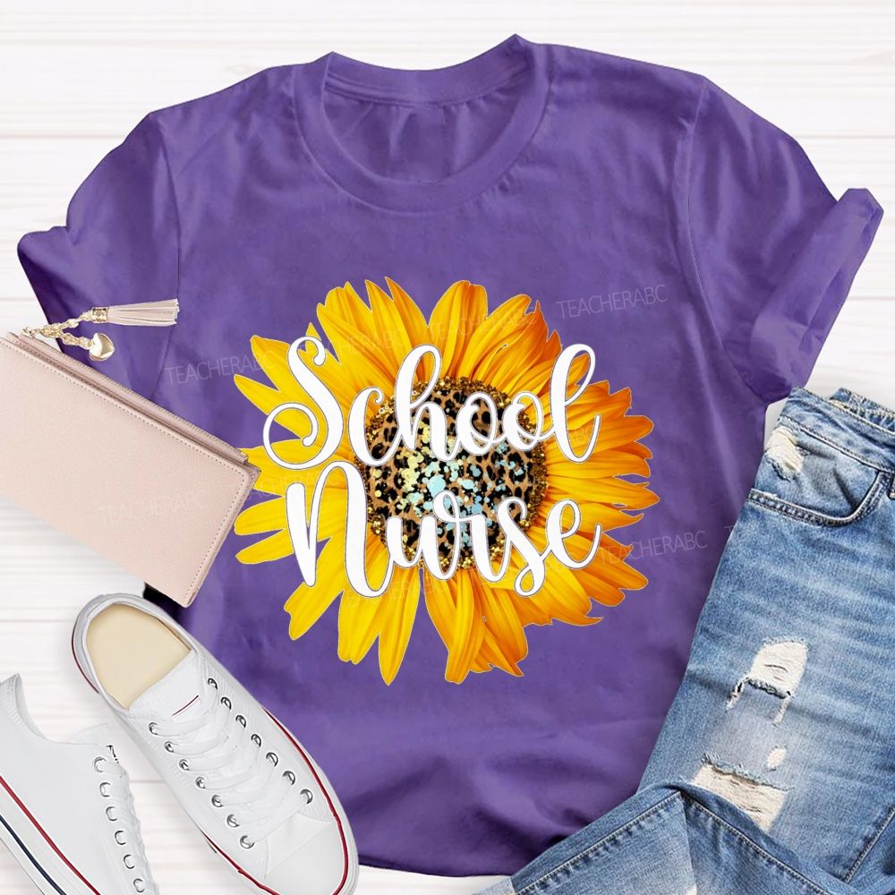 Sunflower Leopard Center School Nurse T-shirt