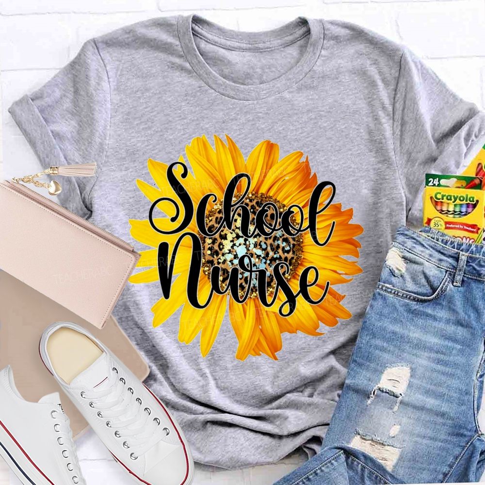 Sunflower Leopard Center School Nurse T-shirt