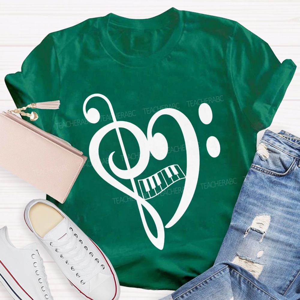 Treble And Bass Clef Heart Piano Music Teacher T-shirt