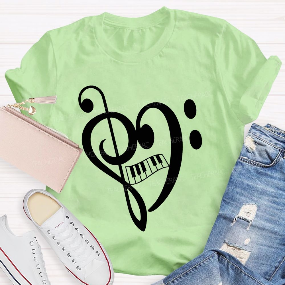 Treble And Bass Clef Heart Piano Music Teacher T-shirt