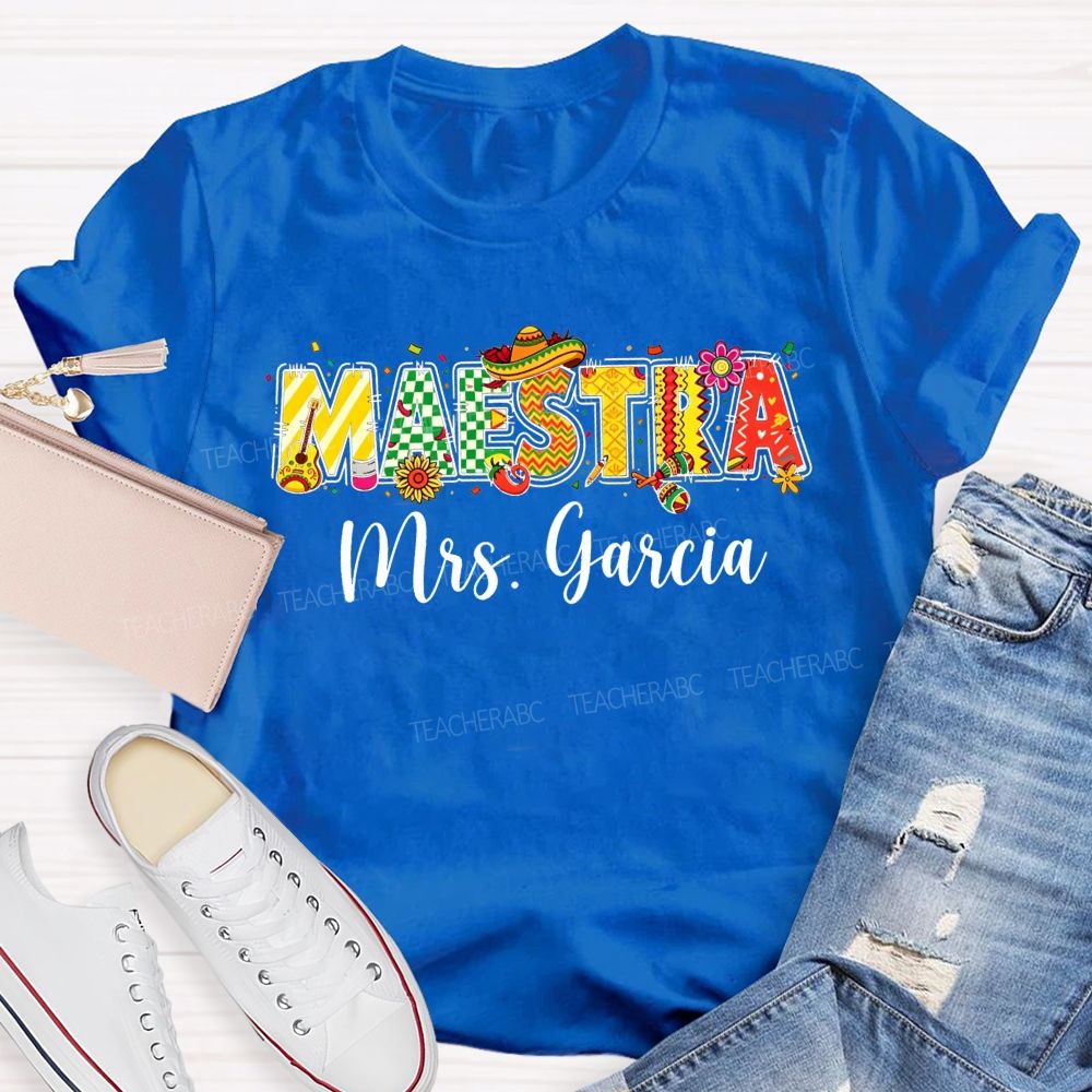 Personalized Name Maestra Mexican Fiesta Spanish Teacher T-shirt