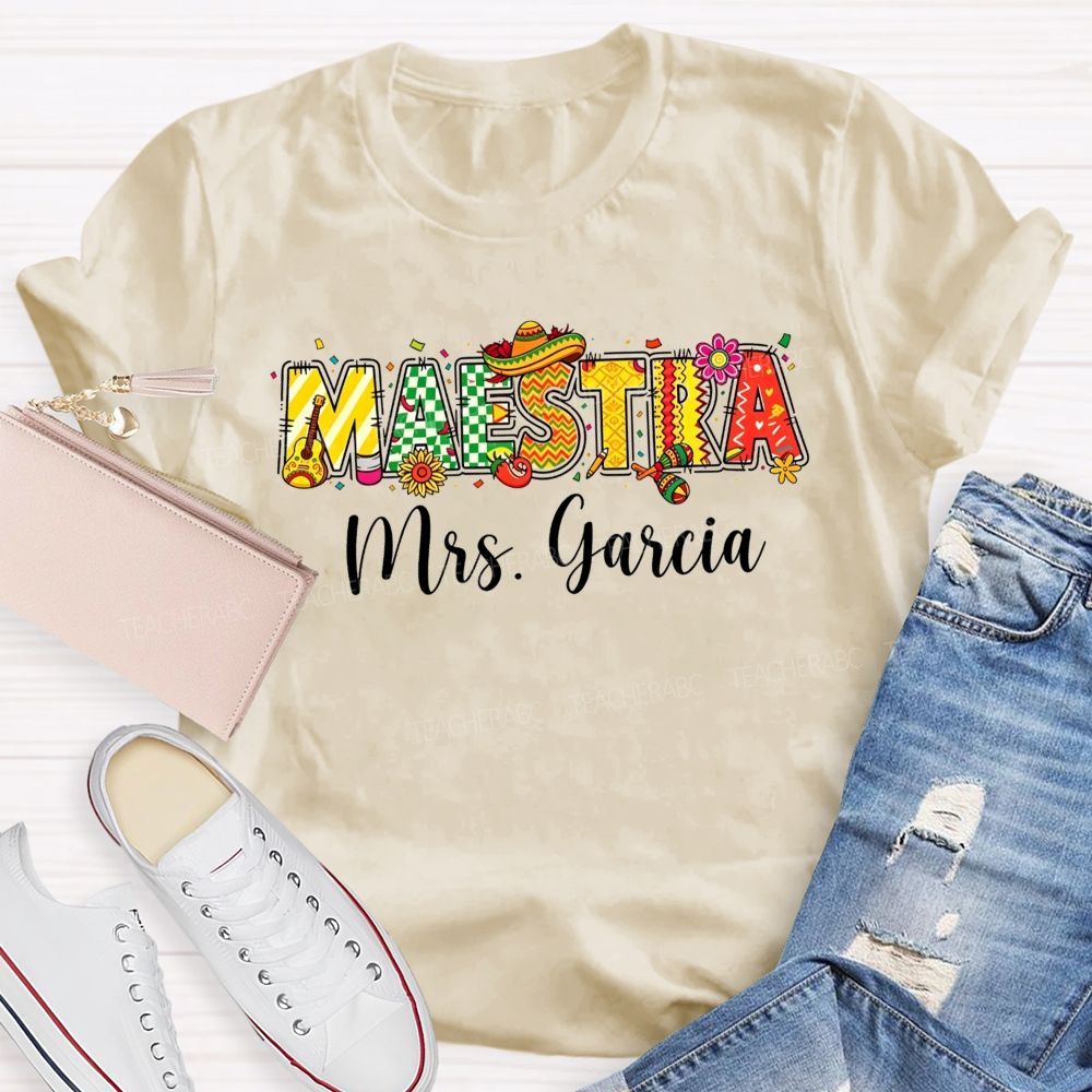 Personalized Name Maestra Mexican Fiesta Spanish Teacher T-shirt