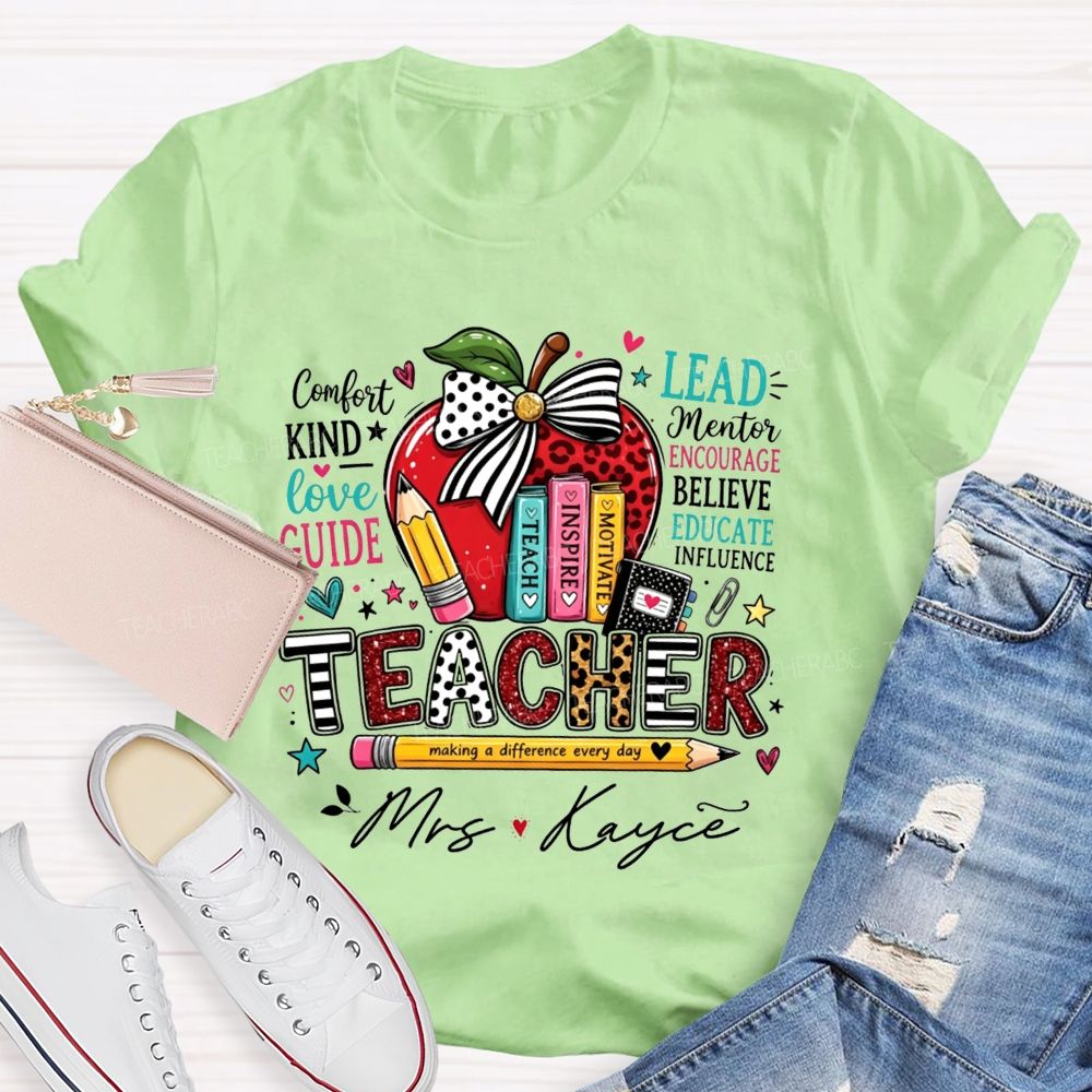 Personalized Name Teacher Making A Difference Every Day Teach Inspire Motivate T-shirt
