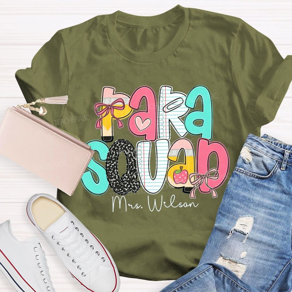 Personalized Name Para Squad Pink Heart Teacher T-Shirt