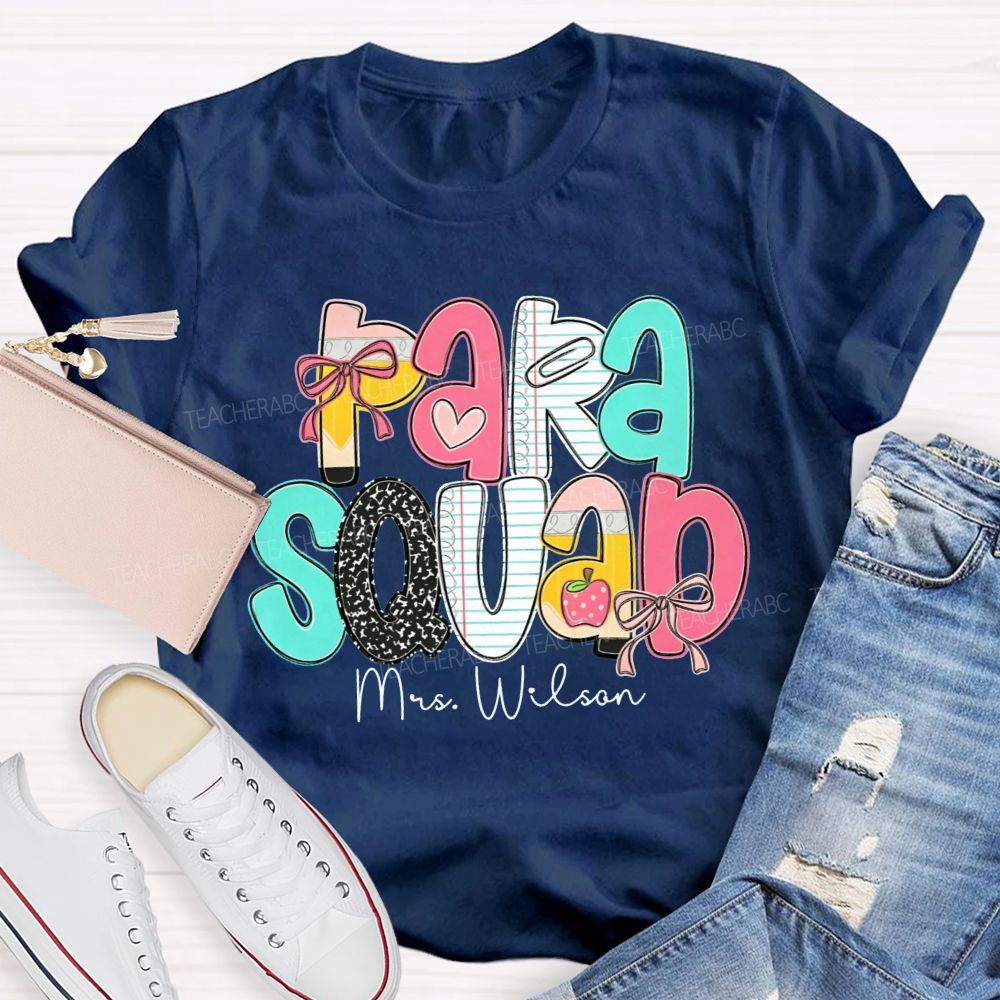 Personalized Name Para Squad Pink Heart Teacher T-Shirt
