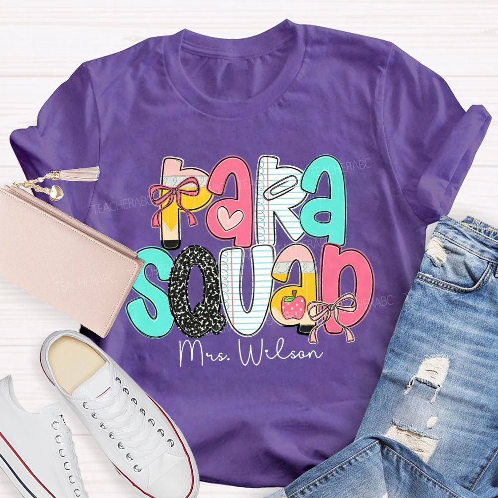 Personalized Name Para Squad Pink Heart Teacher T-Shirt