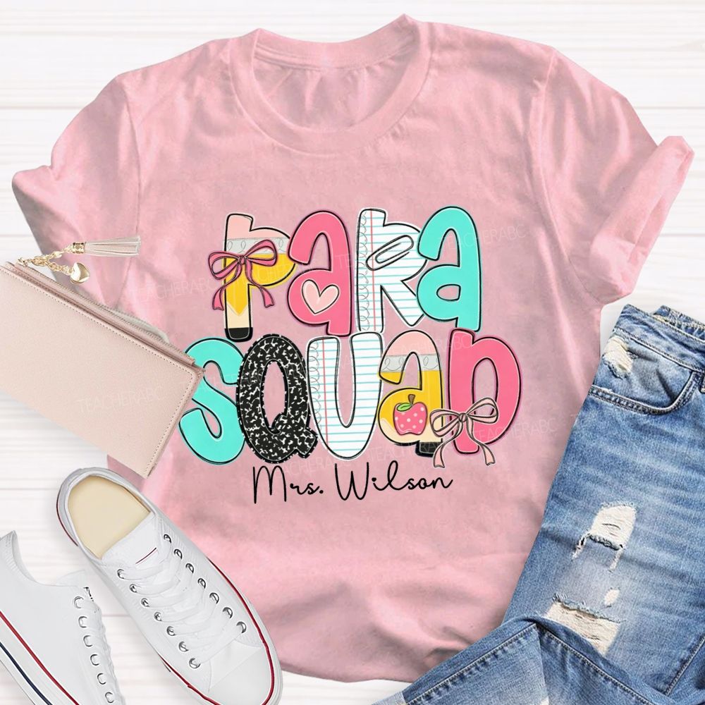 Personalized Name Para Squad Pink Heart Teacher T-Shirt