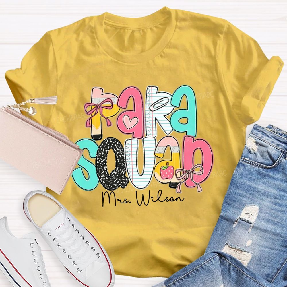 Personalized Name Para Squad Pink Heart Teacher T-Shirt