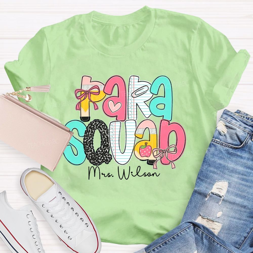 Personalized Name Para Squad Pink Heart Teacher T-Shirt